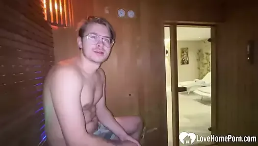 Sucking off a random guy in the sauna