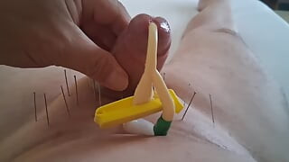 Cumshot with needles and catheter
