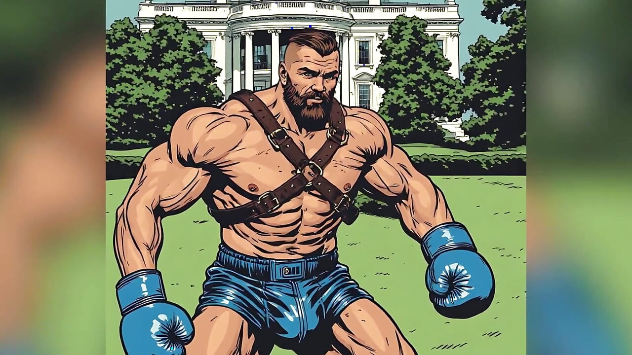 White House Lawn Fighter Bulge Comic Style Art