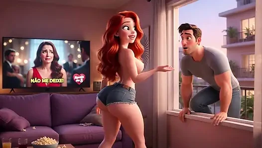 Voluptuous Redhead's Open Window Tease Leads to Passionate Sofa Encounter with Neighbor (AI generated)