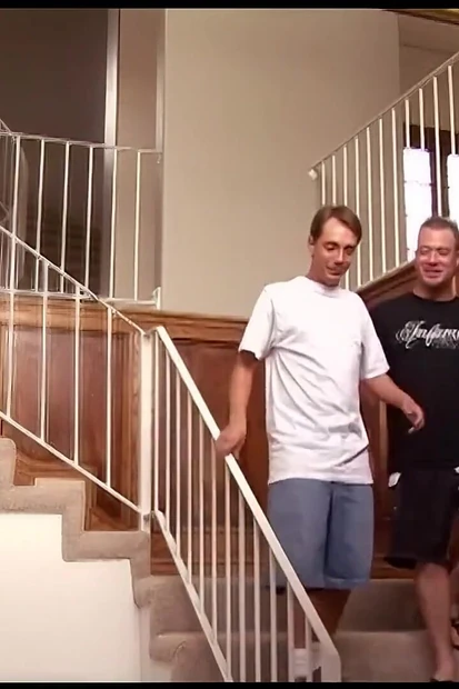 The brunette gets her workout interrupted by two men in need of hardcore double penetration