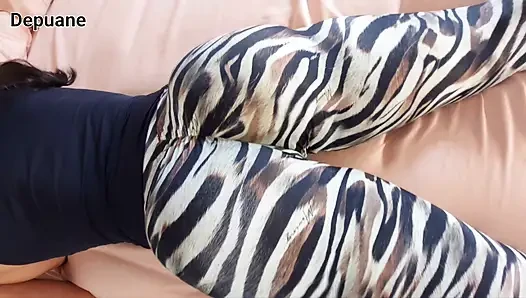 Tight leggings grinding POV - Step Sis big ass teasing and messy cum on leggings