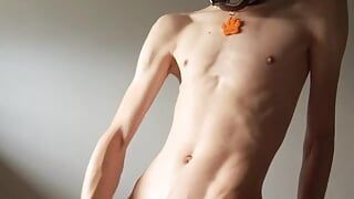 Horny gay twink jerks off and cums all over his stomach