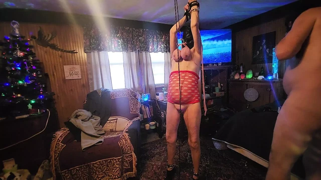Hanged by Her Tits and Whipped