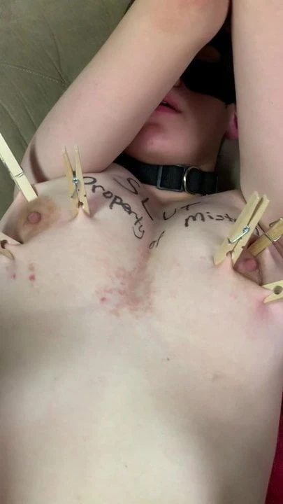 Sub t20w fucked and choked with clothespins on her big tits