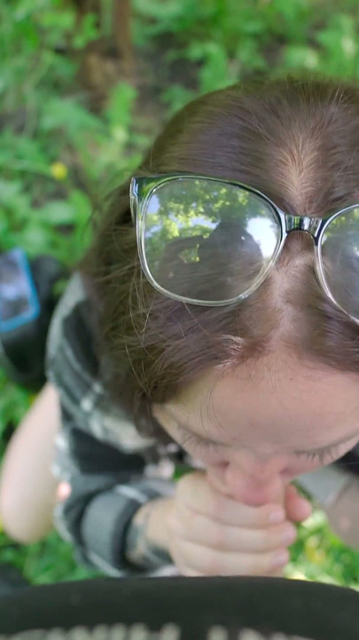 Outdoor Fun with Nerdy Girl in Glasses
