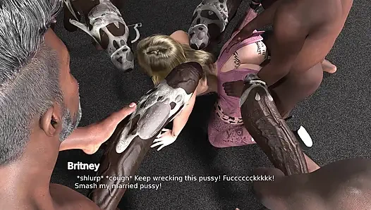 Неверную шлюховатую жену-блондинку трахнули в гэнгбэнге множество больших черных членов