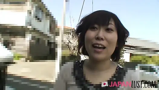 Cute japanese MILF hairy pussy filled with creampie POV