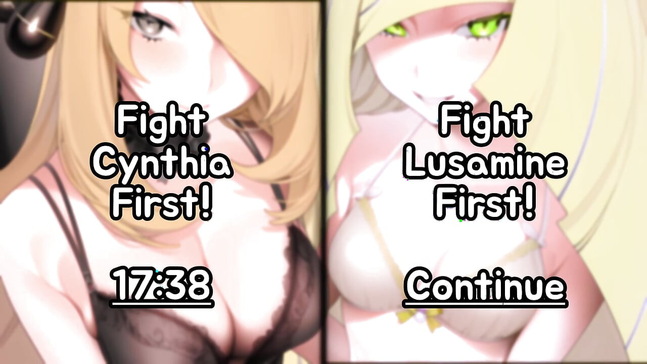 Cynthia & Lusamine's Sex League Challenge (Pokemon, mamãe, orgasmo arruinado, humilhação, trio ffm, lésbicas, dominação feminina)