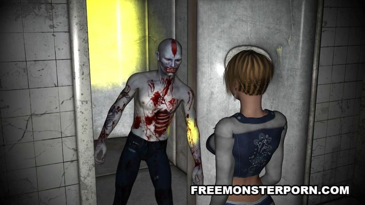 Busty 3D Babe Fucked Anally by a Zombie
