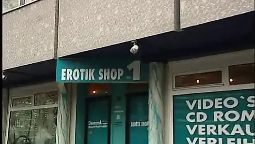 Girl working at erotic shop sucking my dick
