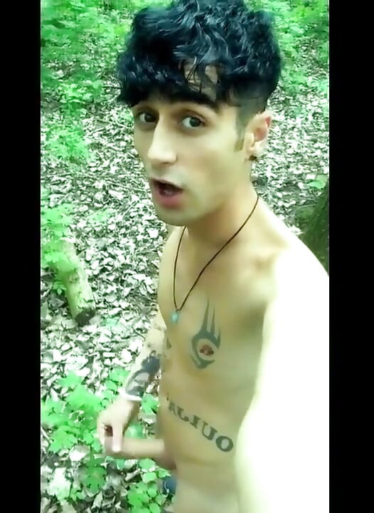 Twink Is Walking Naked in the Forest and Jerking