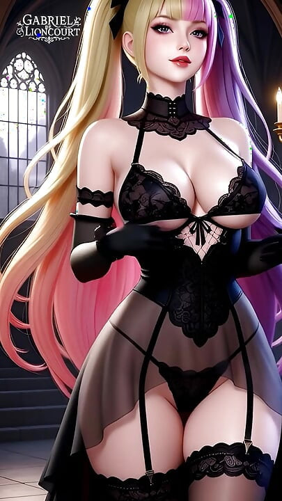 Hentai gothic girls with dyed hair showing off their big tits