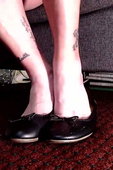Red Toenails Black Flats Shoe Play
