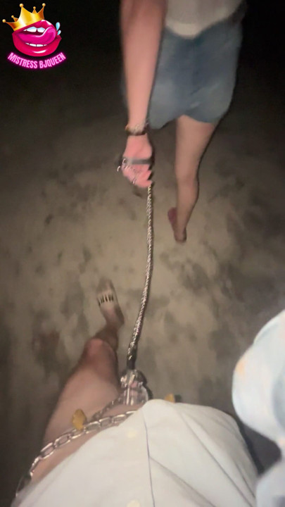 Late Night Leash Walk with My Locked Chastity Sub