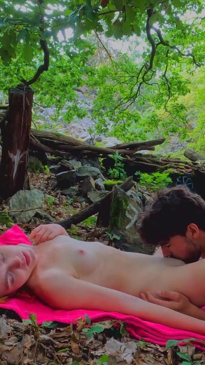 Jaw-dropping moment from "SHE IS SO CUTE! Redhead and her boyfriend have PASSIONATE sex in the woods"