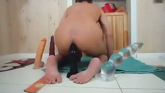 Stretching My Ass with Two Huge Dildos