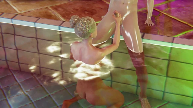 Blonde in Pool 3D Hentai - Exciting Titfuck Service for Big Dick, Water Handjob POV, No Hands Blowjob Concluding with Cumshot