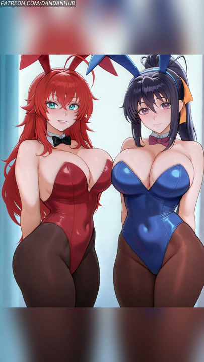 Rias e Akeno Bunny Girls, salto nos peitos - DxD