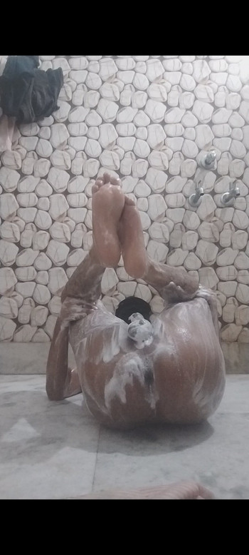 Indian young boy bathing in bathroom. Smart boy showing hiss ass in bathroom.