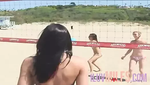 Babes from the beach in group sex playing with toys
