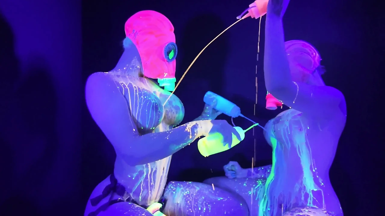 Neon Rave Girl on Girl Dildo Play