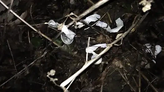 Cumshot at the Cruising Area Full of Used Condoms - Cum on Used Condoms