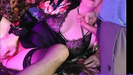 Sexy Black nylons, red heals, toy play, ending in a cum shot!