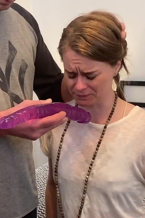 Amateur Blonde Wife Takes a Delicious Huge Dildo Deep in Her Mouth