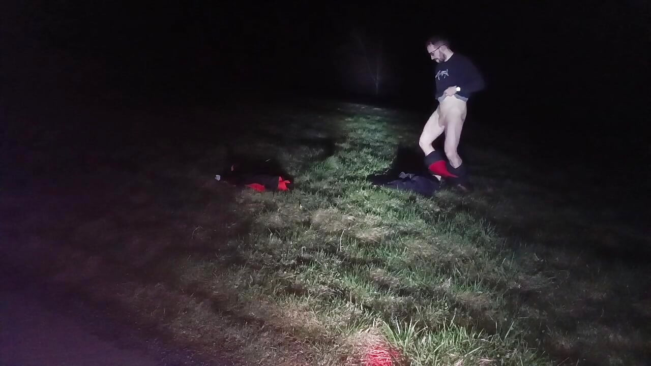 I Strip and Jerk off Outside at Night