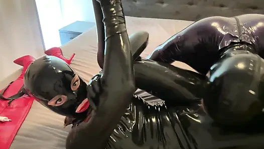 TouchedFetish – Latex - Rubber fetish couple in shiny catsuit - Amateur sub-slave gets dominated & gagged - Maledom BDSm