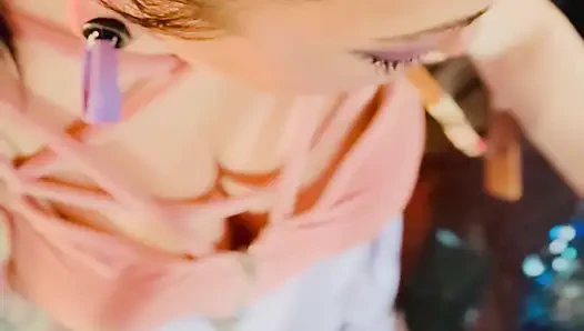 A Cute Goth, Tina Snua Smoking A Cigarette In Close Up With Lots OF Dangling - OMI OME Drifting