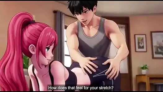 Stepbrother help stepsister in yoga and press her boobs