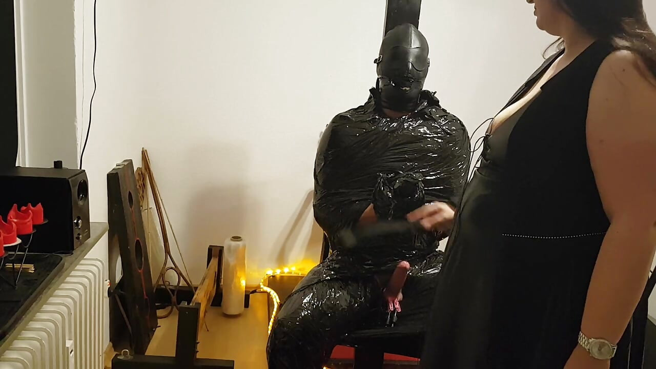 Foil Bondage Slave Part 2 - Cling Film Mummified and Edged to Madness
