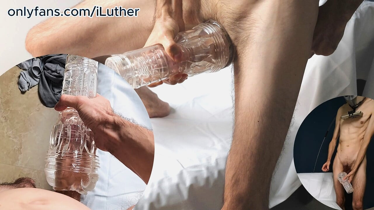 Mushroom head big cock hard fucking a male sex toy fleshlight clear male solo masturbation with sex toy