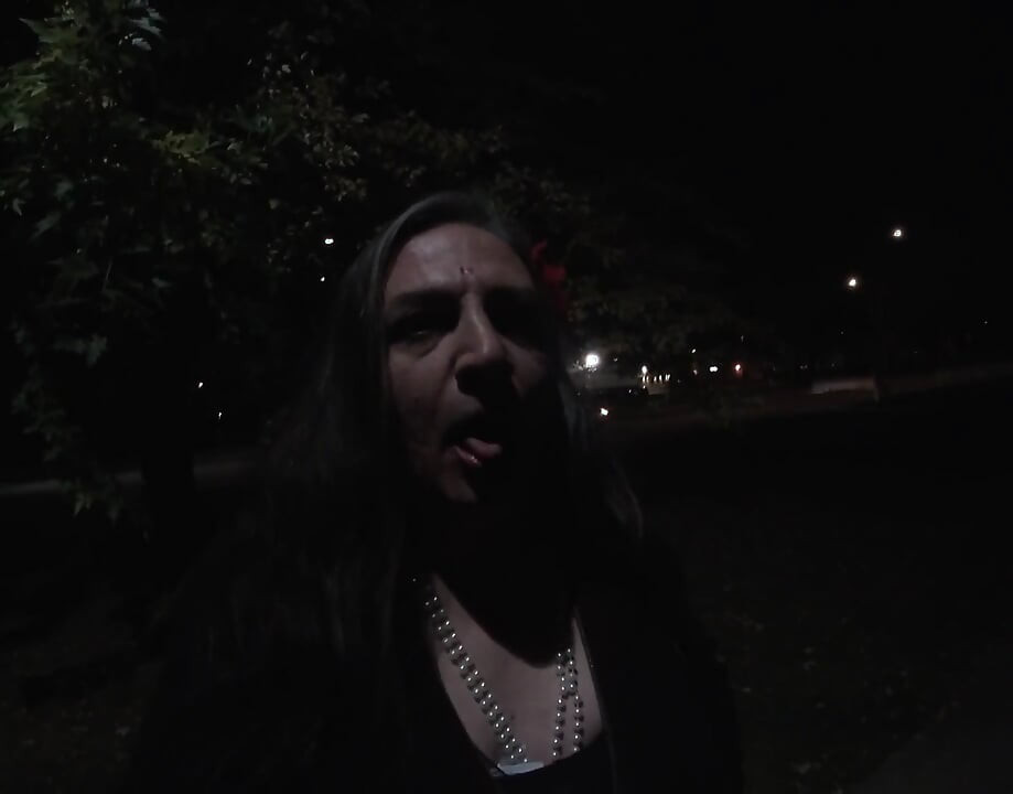 Transvestite Sissy whore is out and about at night .