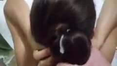 Man cums in Sleek Brunette Hairbun