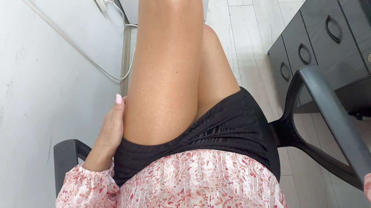 I tease my office colleagues with my big tits and sexy legs