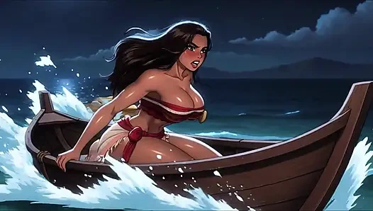 Tutkulu yarı çıplak erotik tropikal adalar sahnelerinde büyük göğüslü ve büyük götlü moana