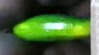 Ebony wife fuck giant cucumber doggy