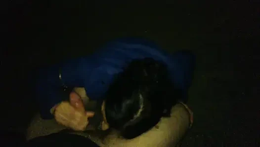 Mature slut gives outdoor blowjob with cum in mouth