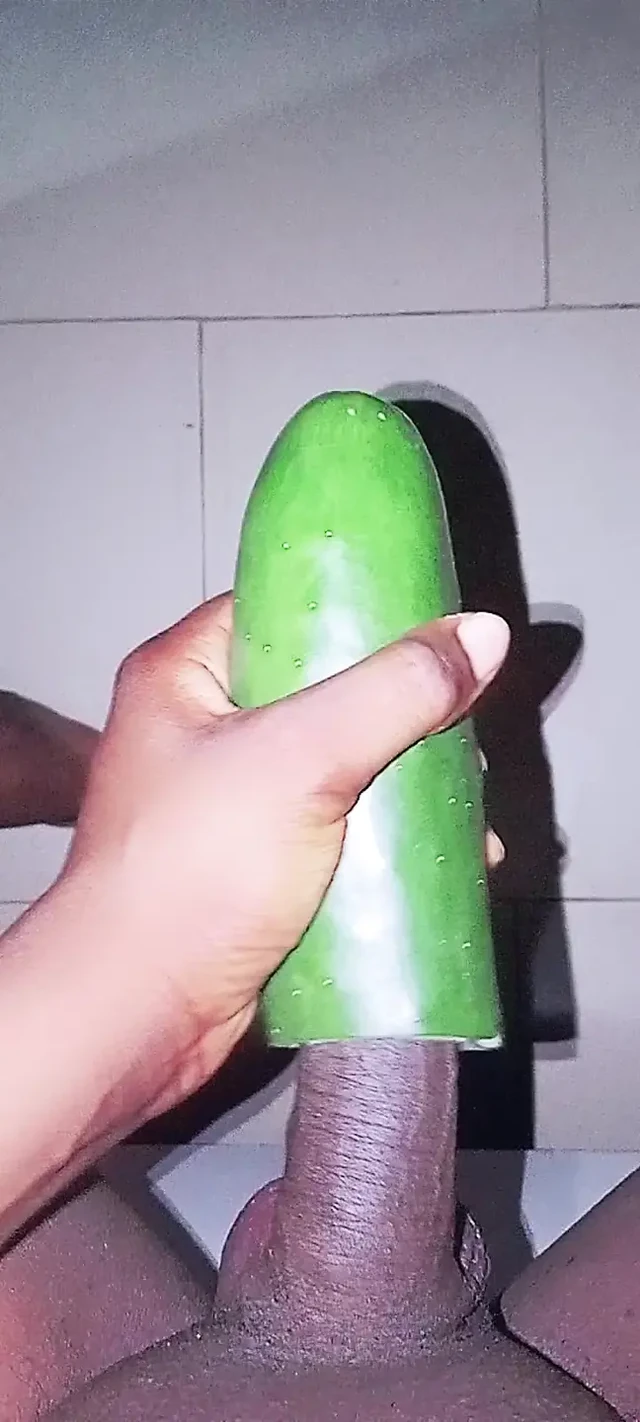Black dick fuck a cucumber cum