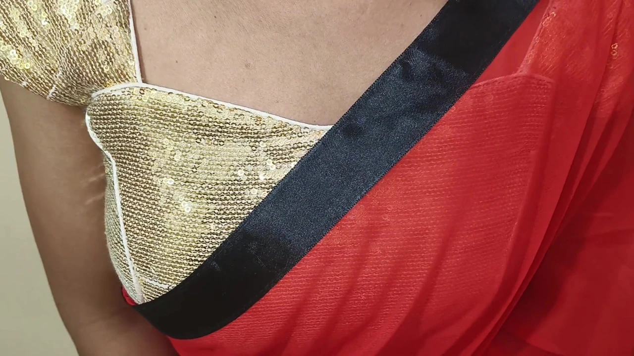 Telugu Aunty on Golden Blouse Red Saree