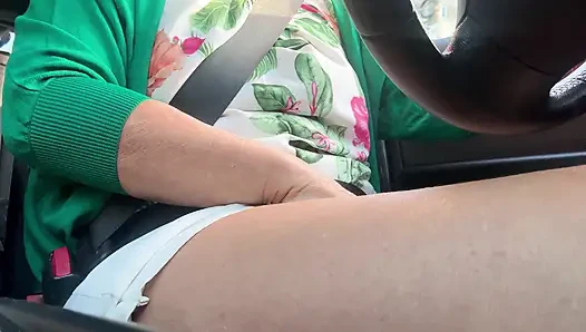 Horny hot mature milf on her way to the office rubs her juicy pussy with her hand between her sexy legs