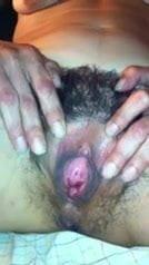 Closeup hairy pussy fingering