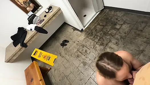 Wife caught masturbating in public restroom, then fucked by the campfire