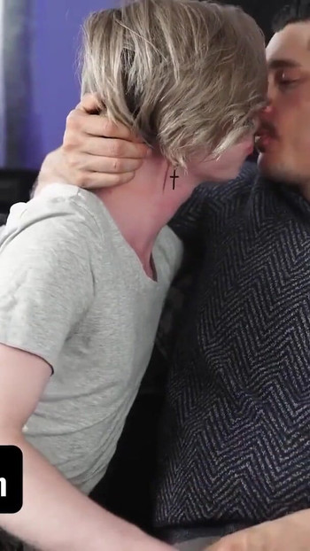 Emotional moment from "DadCreep - Cute Stepson Jordan Lake Gets His Bubble Butt Eaten And Drilled By Hot Latino Stepdad"