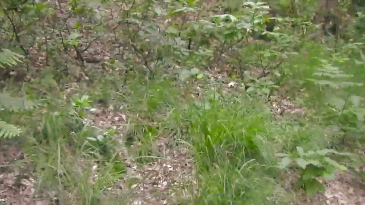 अच्छा और लंबा कमशॉट, शर्टलेस, एक सार्वजनिक जंगल में