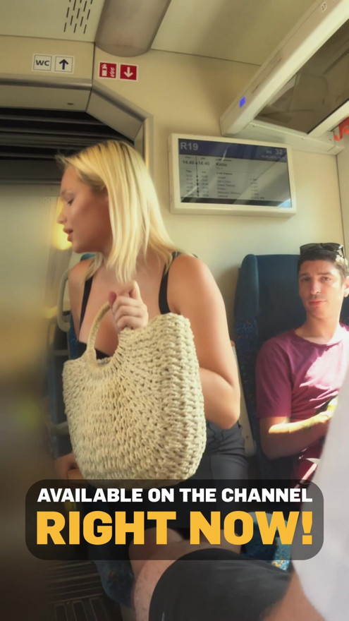 VIP4K. Teen blondie's first time fucking in the train