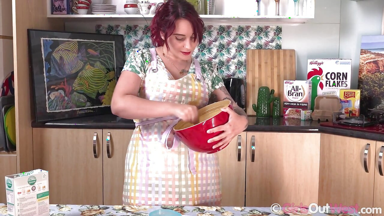 Hot Busty Redhead Amity Rose Fingers Her Wet Pussy in the Kitchen